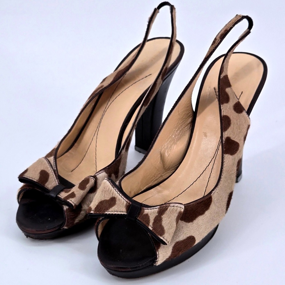 Kate Spade Leopard Pony Hair Slingback Platform Bow Sandals Made‎ In Italy 8B